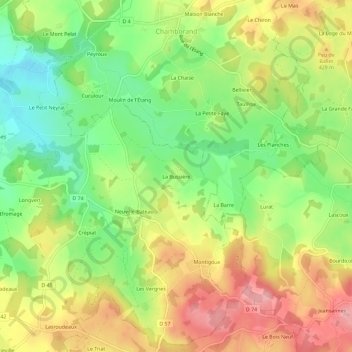 Mappa topografica La Bussière, altitudine, rilievo