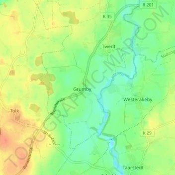 Mappa topografica Grumby, altitudine, rilievo