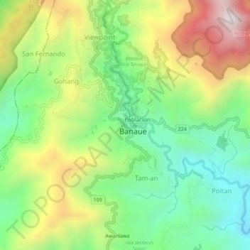 Mappa topografica Pan-ngat, altitudine, rilievo