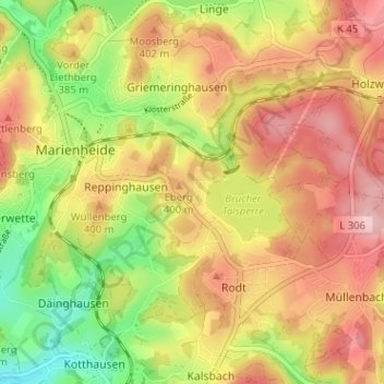 Mappa topografica Eberg, altitudine, rilievo
