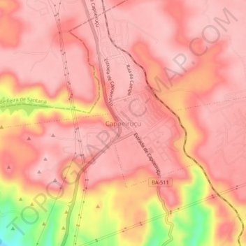 Mappa topografica Capoeiruçu, altitudine, rilievo