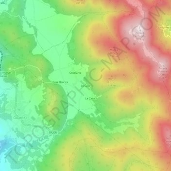 Mappa topografica Le Case, altitudine, rilievo