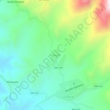 Mappa topografica Arrayan, altitudine, rilievo