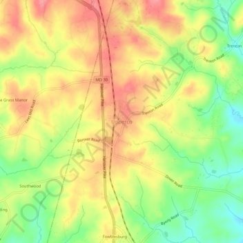 Mappa topografica Upperco, altitudine, rilievo
