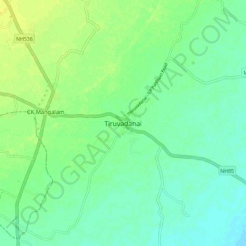 Mappa topografica Tiruvadanai, altitudine, rilievo