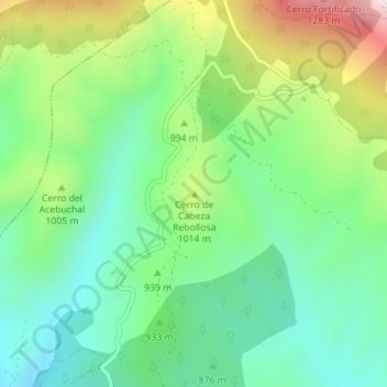 Mappa topografica Cerro de Cabeza Rebollosa, altitudine, rilievo