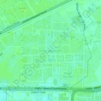 Mappa topografica Indirapuram, altitudine, rilievo