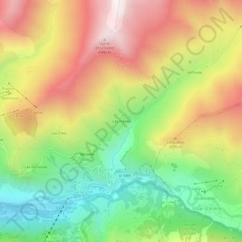 Mappa topografica Les Hières, altitudine, rilievo