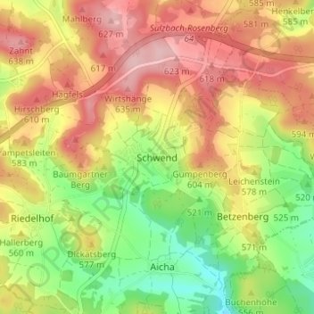 Mappa topografica Schwend, altitudine, rilievo