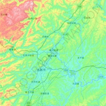 Mappa topografica Prefettura autonoma tujia e miao di Xiangxi, altitudine, rilievo