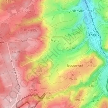 Mappa topografica Hodbomont, altitudine, rilievo