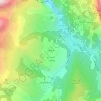 Mappa topografica Villard Joli, altitudine, rilievo