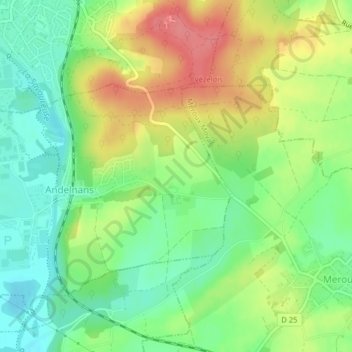 Mappa topografica Banneaux, altitudine, rilievo