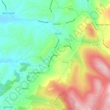 Mappa topografica Verigo, altitudine, rilievo