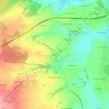 Mappa topografica Les Aubis, altitudine, rilievo