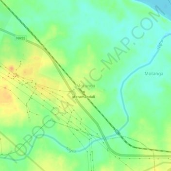 Mappa topografica Motunga, altitudine, rilievo
