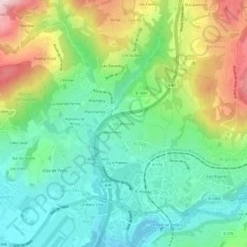 Mappa topografica Les Recouts, altitudine, rilievo