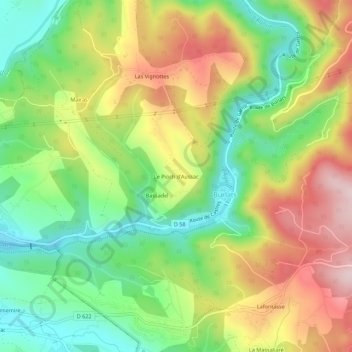 Mappa topografica Le Pioch d'Aussac, altitudine, rilievo