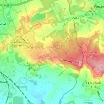 Mappa topografica Limpsfield Chart, altitudine, rilievo
