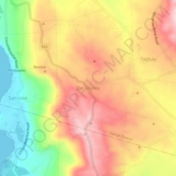 Mappa topografica Del Monte, altitudine, rilievo