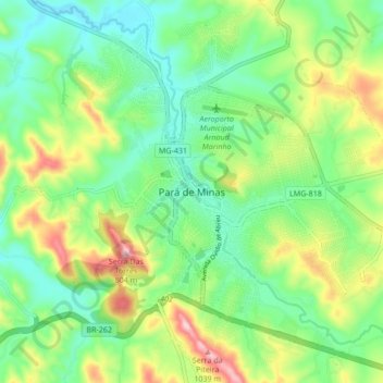 Mappa topografica Pará de Minas, altitudine, rilievo