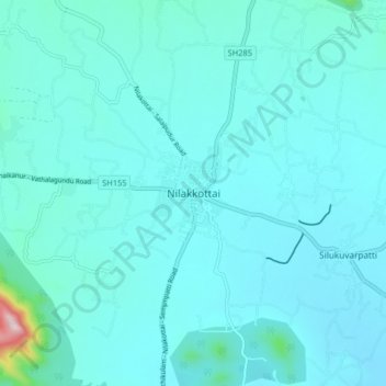 Mappa topografica Nilakkottai, altitudine, rilievo