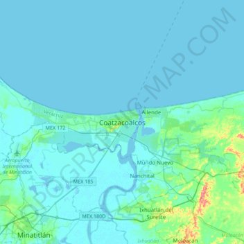 Mappa topografica Coatzacoalcos, altitudine, rilievo