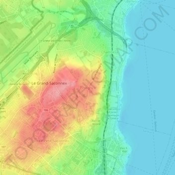 Mappa topografica Pregny, altitudine, rilievo