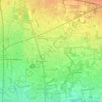 Mappa topografica Molinello, altitudine, rilievo