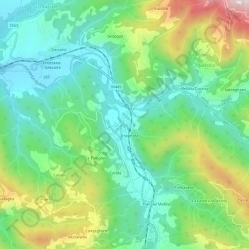 Mappa topografica Gragnola, altitudine, rilievo