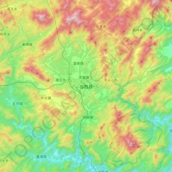 Mappa topografica 岳西县, altitudine, rilievo