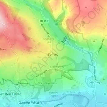 Mappa topografica Farnley, altitudine, rilievo