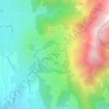 Mappa topografica Comboursière, altitudine, rilievo