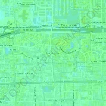 Mappa topografica Fountainbleau, altitudine, rilievo