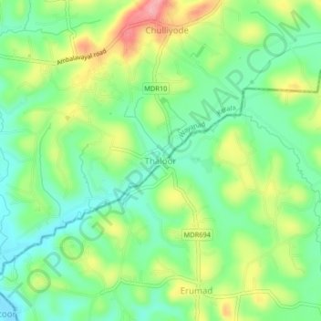 Mappa topografica Thaloor, altitudine, rilievo