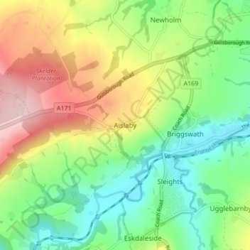 Mappa topografica Aislaby, altitudine, rilievo