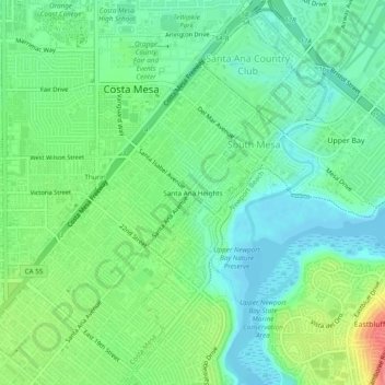 Mappa topografica Santa Ana Heights, altitudine, rilievo