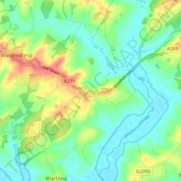 Mappa topografica Boreham Street, altitudine, rilievo
