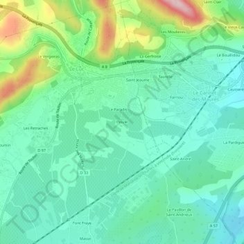 Mappa topografica Pioule, altitudine, rilievo