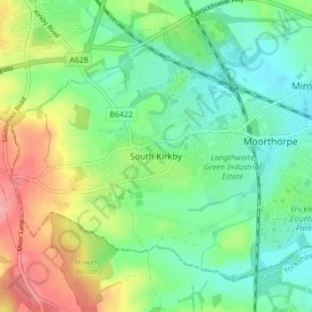 Mappa topografica South Kirkby, altitudine, rilievo