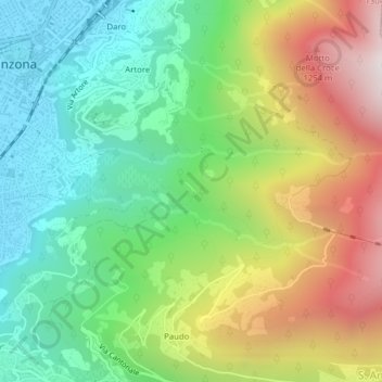 Mappa topografica Prada, altitudine, rilievo