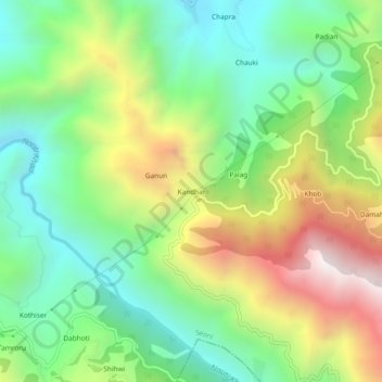 Mappa topografica Kandhar, altitudine, rilievo