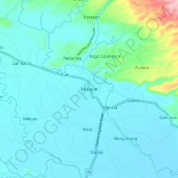 Mappa topografica Molave, altitudine, rilievo