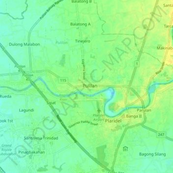 Mappa topografica Pulilan, altitudine, rilievo