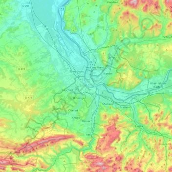 Mappa topografica Bazel, altitudine, rilievo