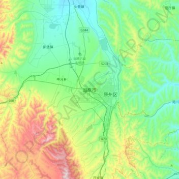 Mappa topografica 固原市, altitudine, rilievo