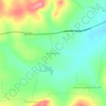 Mappa topografica Kannegala, altitudine, rilievo
