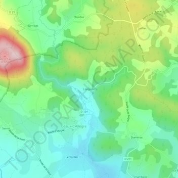 Mappa topografica Langlade, altitudine, rilievo