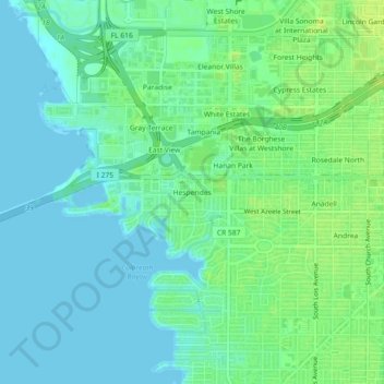 Mappa topografica Hesperides, altitudine, rilievo