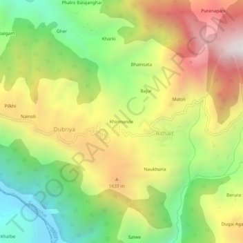 Mappa topografica Khirmande, altitudine, rilievo